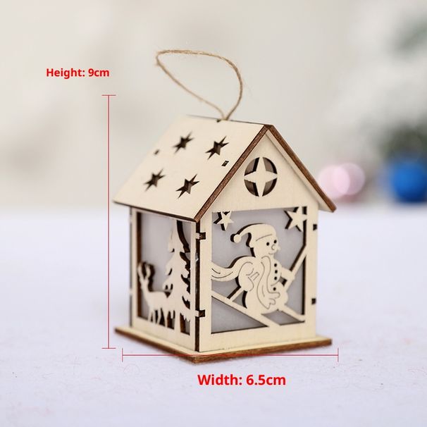 Handgefertigte Weihnachtsornamente aus Holz – Leuchtende, hohle Baum- und Hausdekoration mit Weihnachtsmann-, Rentier- und Schneemannmotiven –_voghion.com