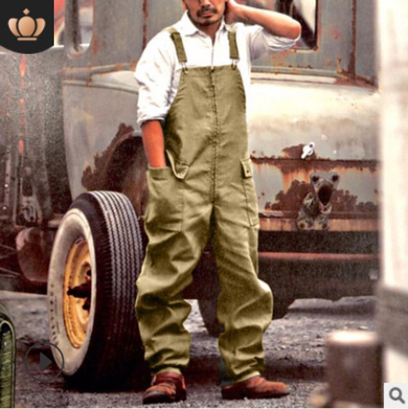 men's clothing new four seasons solid color loose straight workwear casual overalls_voghion.com