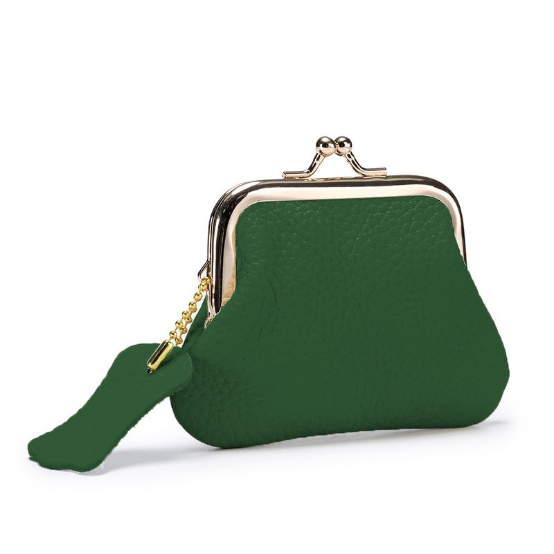 Neue, kompakte Geldbörse aus echtem Leder für Damen, Mini-Münzfach, Oberseite aus Rindsleder mit Litschi-Muster, Clip-Tasche_voghion.com