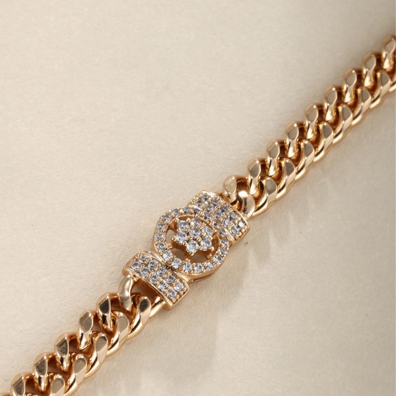Xuping New Style Women's Personality Hip-Hop Copper Gold-Plated Zircon Flower Cuban Bracelet For Women_voghion.com
