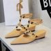 599-19 French Style Wedge Heel Pointed Toe Sandals For Women Classic Rivet Design One-Strap Comfortable Closed-Toe_voghion.com