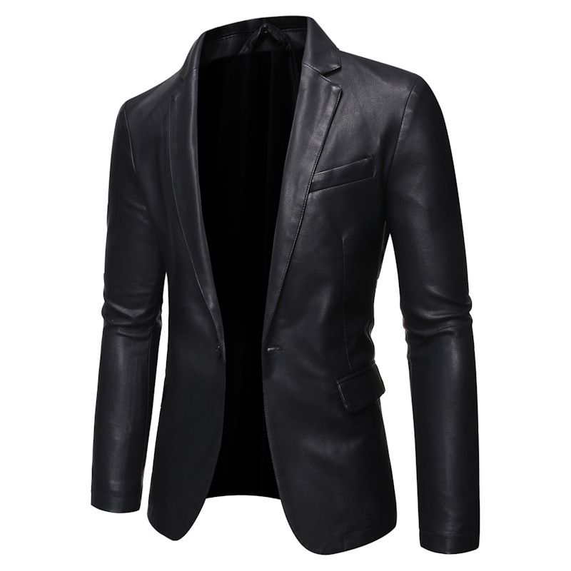 Herren Single Button hübscher europäischer Größe Anzug Lederjacke Männer_voghion.com