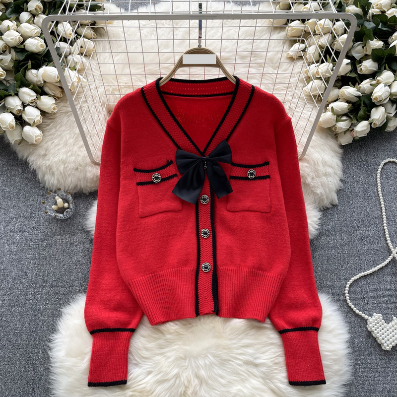 Cardigan tricoté haut de gamme pour femmes, vêtements d'automne et d'hiver, design avec nœud, niche légère, luxe, super haut féerique_voghion.com