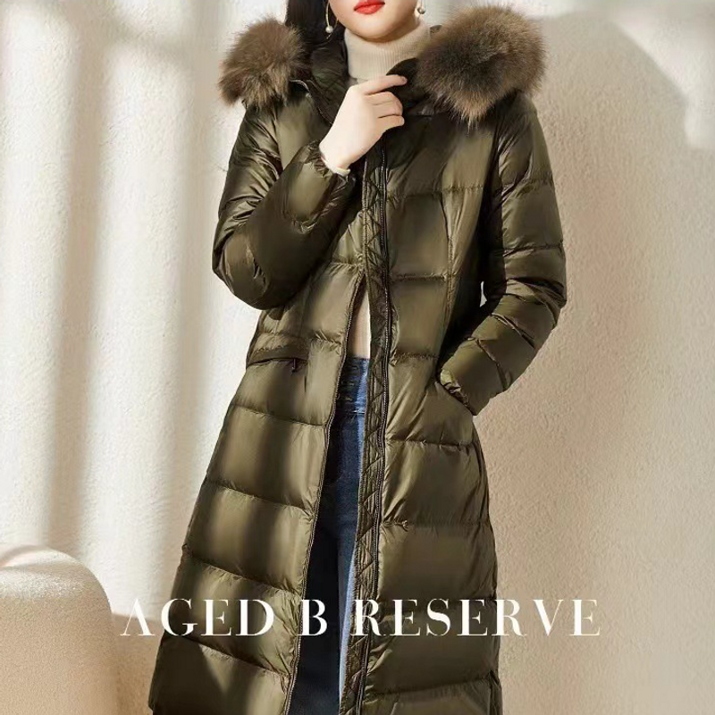 Women's Clothing Winter New Medium Length Warm jacket Jacket Women's Coat Hooded Large Fur Collar Fox Over Knee Waist Thickening A Version_voghion.com