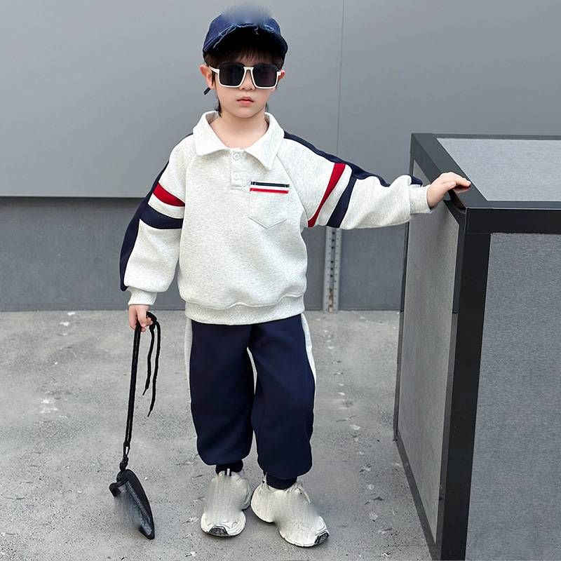 Kinderkleidung Jungen Frühling Pullover Anzug Hübscher Baby Junge Stilvolles Poloshirt Kinder Frühling Zweiteiliger Anzug_voghion.com