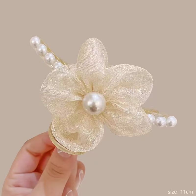 Plasă perlă floare prindere clip feminin vară spate a capului placă păr clip coreean mare rechin clip Premium senzație de pălării_voghion.com
