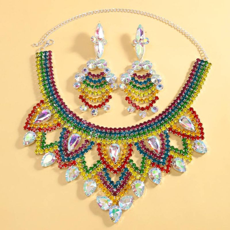 Waterdrop Jewelry Set Exaggerated Color Water Clavicle Chain Tassel Earrings For Women Jewelry Set_voghion.com