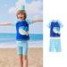 Kids' UPF 50+ Swimwear Set - Boys' Quick-Dry Rash Guard & Swim Trunks With Fish Print (Ages 3-15, Sizes 100-150)_voghion.com