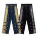 Herrenbekleidung, gewaschene, abgenutzte, besprühte Affenriemen, verzierte Jeans, Unisex-Modemarke, lockere Hose mit weitem Bein_voghion.com
