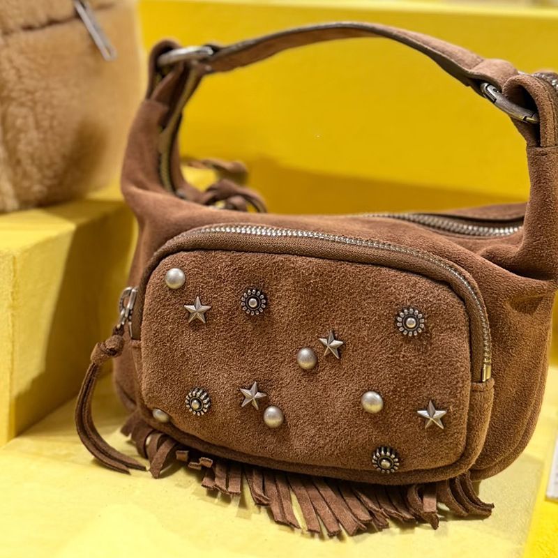 Women's 2025 Fall/Winter New Versatile Studded Brown Handbag Stylish And Versatile, Large Capacity_voghion.com