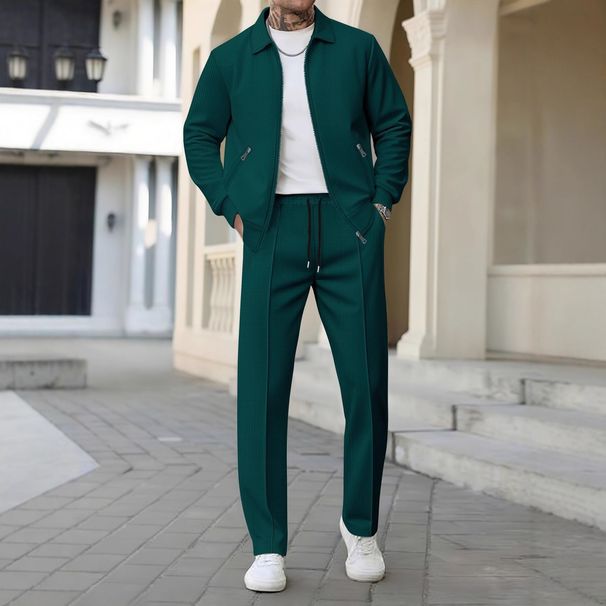 Men's Waffle Knit Jogger Pants Set With Drawstring - Casual Sportswear For Spring & Fall - Breathable & Comfortable_voghion.com