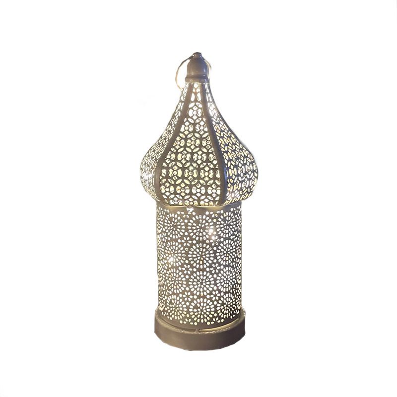 Candle Holders New White Hollow LED Wind Lamp Iron Lantern Home Bedroom Living Room Atmosphere Decorative Lamp Ornaments_voghion.com