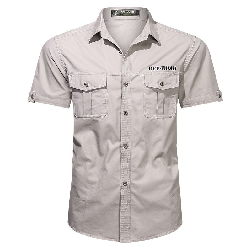 YGTOF For 2024 Summer Fashion Tops Blouses Mens Short Sleeves Oversize 5XL 100% Cotton Cargo Military Shirts Green Casual Clothes_voghion.com