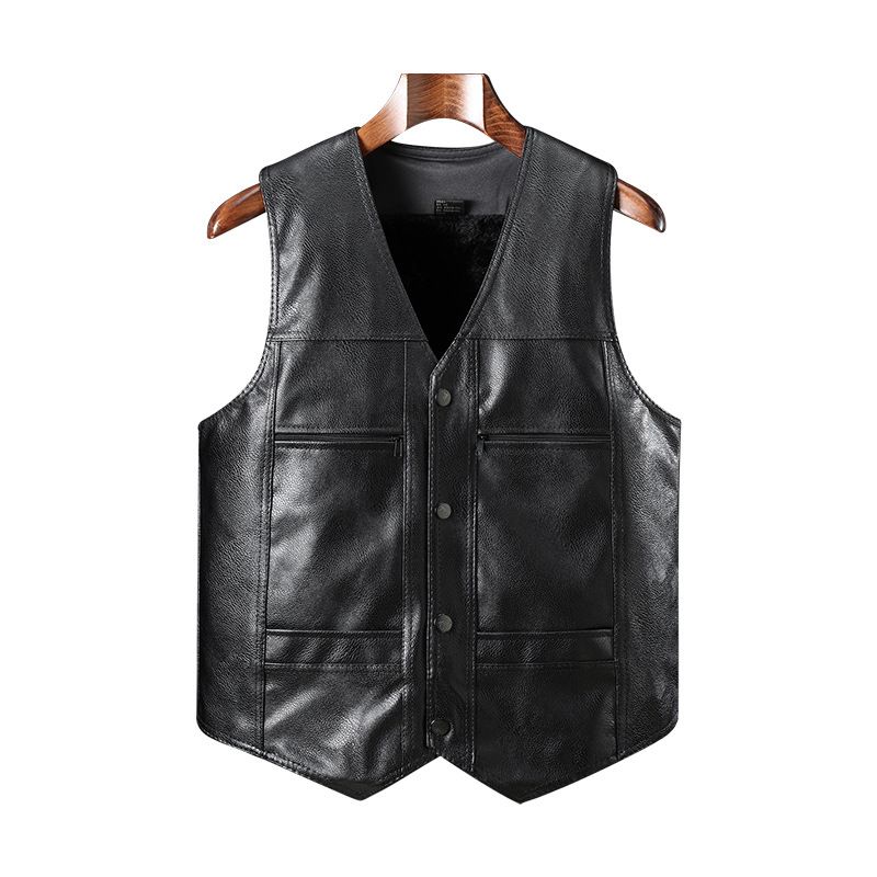 ​​Herren Winterweste aus PU-Leder mit Fleecefutter, warme, verdickte Freizeitweste für Papa, Motorrad-Stil, Schwarz (XL-XXXXL)​​_voghion.com