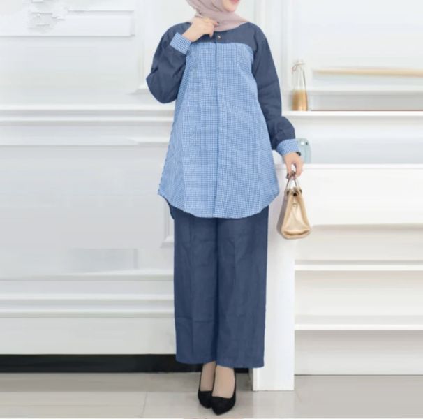 Completo da donna in due pezzi, in cotone e lino, tinta unita, con cardigan a maniche lunghe, camicia e pantaloni_voghion.com