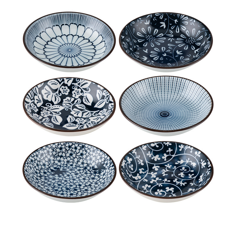 Keramische sausschaaltjes - Floral Sushi sojasausborden met wasabivakje, kleine sausschaaltjes voor restaurants (set van 6)_voghion.com