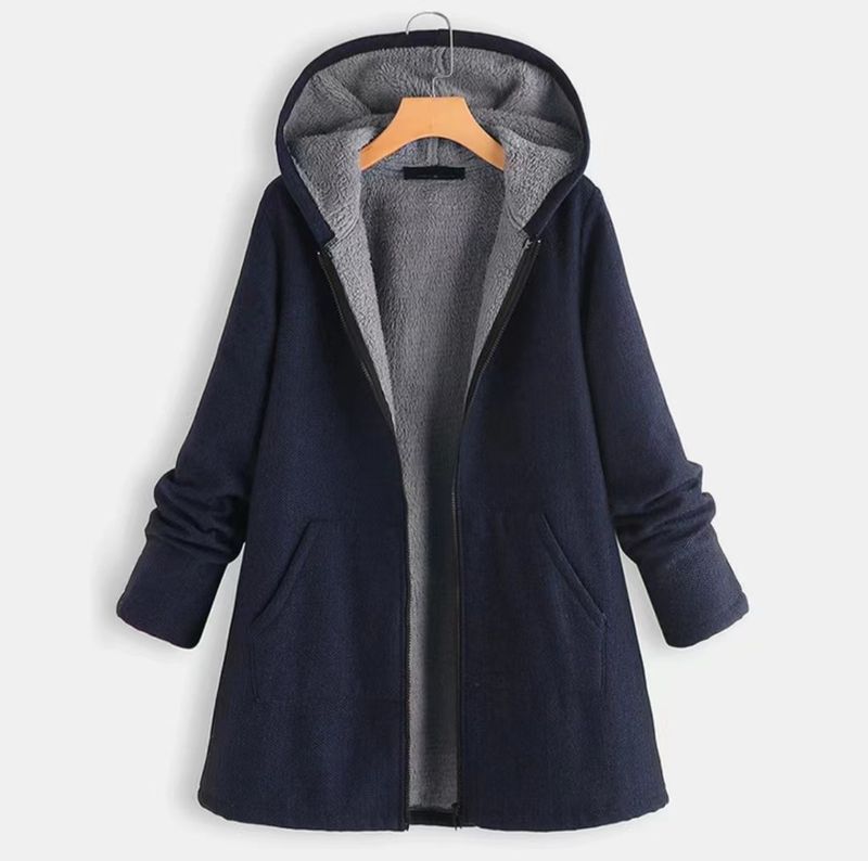 Autumn and Winter New Solid Cotton Coat with Plush and Thickened Cotton Coat, Mid length Hooded Casual Coat for Women_voghion.com
