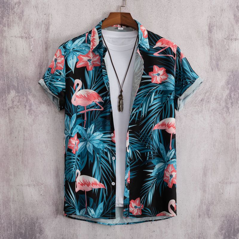 Camicia a maniche corte con stampa digitale casual alla moda da uomo_voghion.com