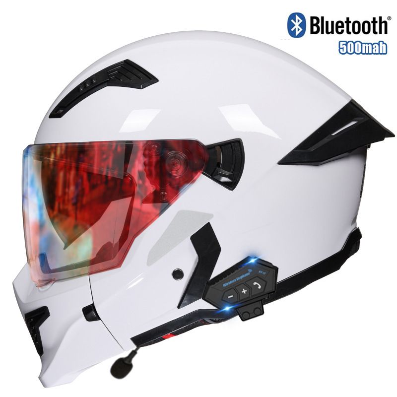 Kask motocyklowy 3/4 z Bluetooth i dwoma wizjerami – certyfikat DOT/3C, odpinany ochraniacz podbródka, styl retro samurajski (rozmiary M/L/XL/XXL, kolory matowe/błyszczące)_voghion.com