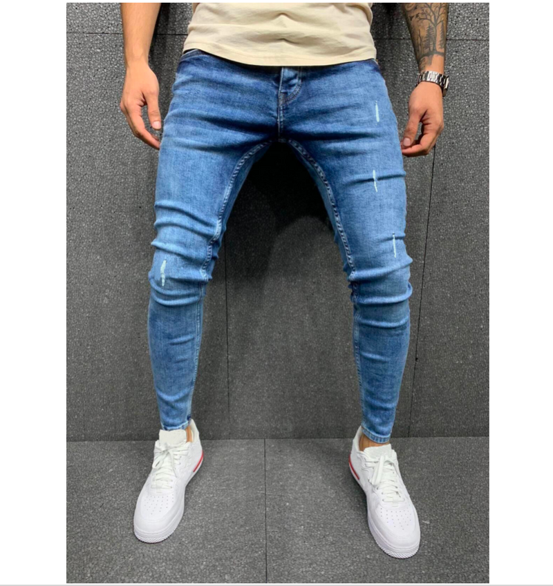 Men's Frayed Pencil Stretch Jeans Skinny Men's Jeans_voghion.com