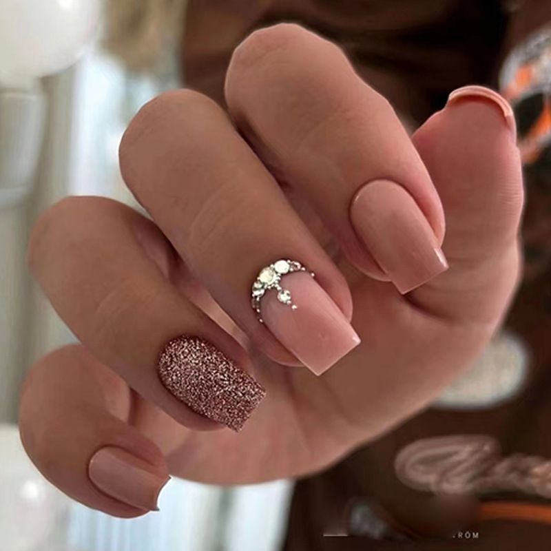 Lång fransk 24st falsk nagel med strassdesign Sier Glitter Avtagbar False DIY Nail Tips Full Cover Pres_voghion.com