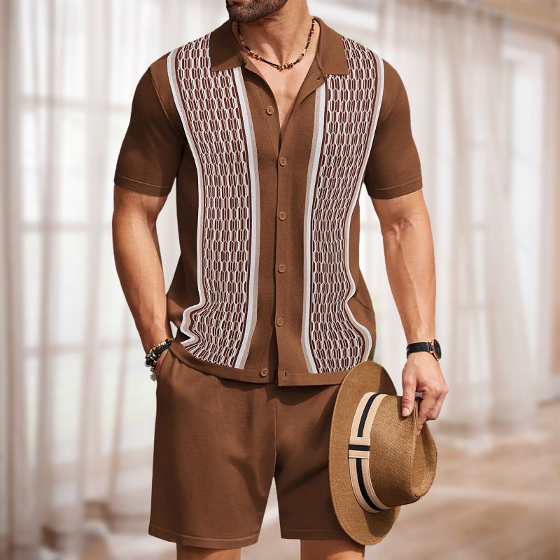 Abbigliamento maschile Maglione lavorato a maglia in due pezzi Jacquard di seta fresca Polo casual da completo_voghion.com