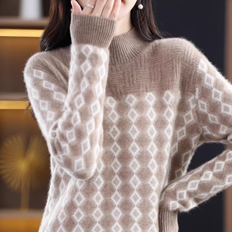 Women's Clothing Sweater Autumn And Winter Loose Half Turtleneck Pullover Sweater Versatile Knitted Bottoming Shirt_voghion.com