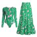 Women's Clothing Swimsuit New Long Sleeved Zipper Green Printed Surf Suit_voghion.com