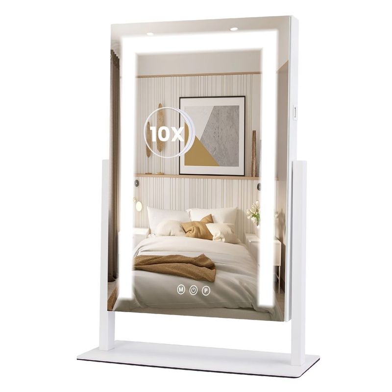 Vanity Mirror With Light 3 Lighting Colors Dimmable Brightness Smart Touch Control 10X Magnifying Mirror 360°Rotation LED Lighted Makeup Mirror For_voghion.com