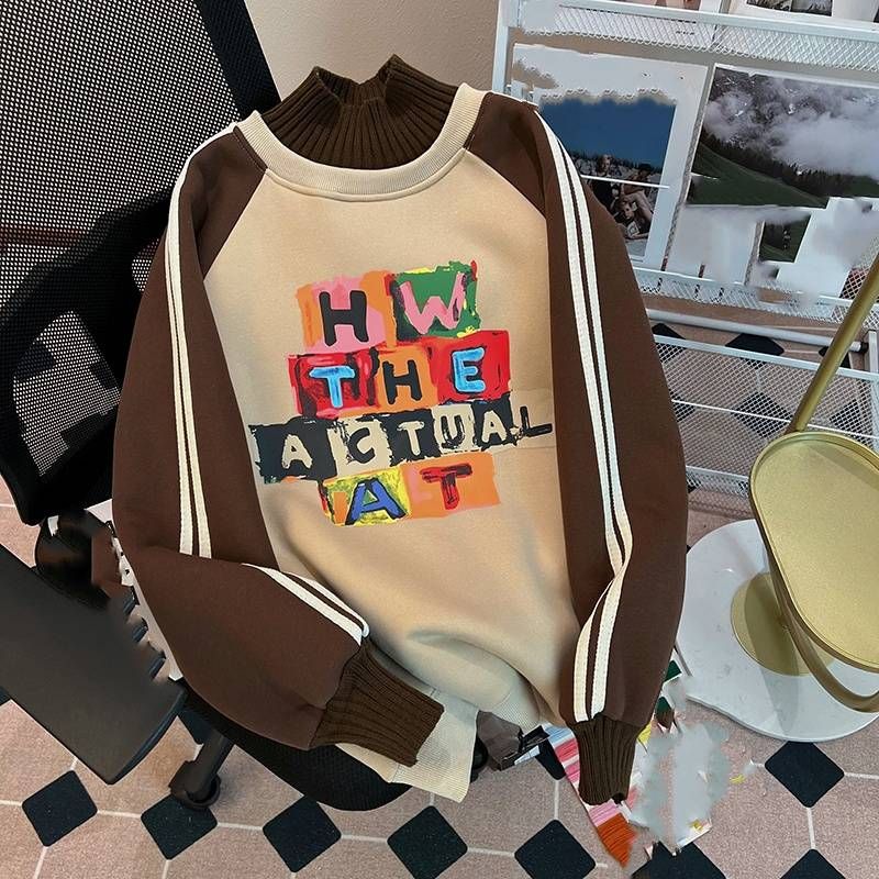 Huamian Composite Super Velvet Hoodie für Herbst Winter Urlaub, Zweieinhalb Hohe Kragen Top, Große Größe Damen_voghion.com