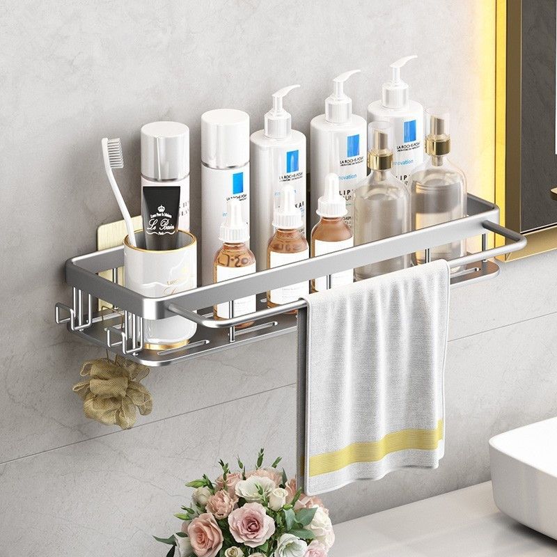 Mensola da bagno Premium senza foratura - Organizer da parete in alluminio spaziale per doccia, WC e lavabo, antiruggine e impermeabile_voghion.com