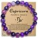 Bracciale con ciondolo zodiacale in acciaio inossidabile con perline di agata viola da 8 mm e cordino elastico - Bracciale astrologico regolabile fatto a mano per uomo e donna_voghion.com