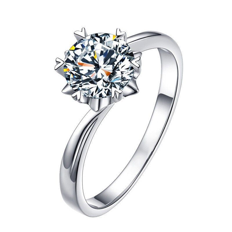 Snowflake One Carat Mosang Women's Korean Edition Six Claw Light Luksuzni diamantni poročni prstan za par_voghion.com