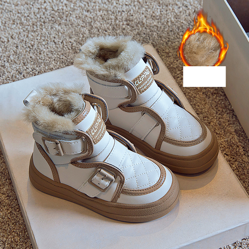 Baby Shoes Children's motorcycle snow boots Winter new boy's cotton boots fleece-lined thickened warm girls casual boots_voghion.com