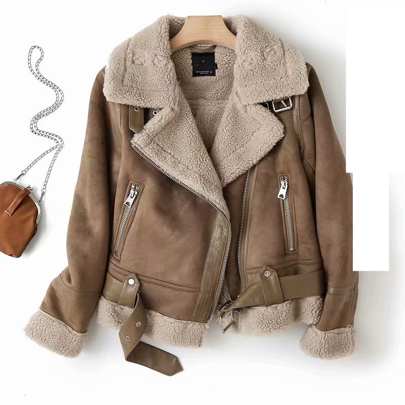 Ropa de mujer nueva ropa de mujer chaqueta de moto de gamuza de piel de doble cara abrigo de mujer_voghion.com