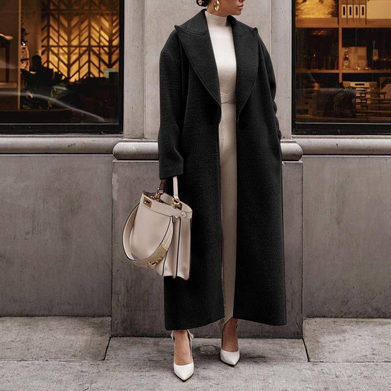 Manteau chaud décontracté à manches longues pour femmes, haut en peluche à revers_voghion.com
