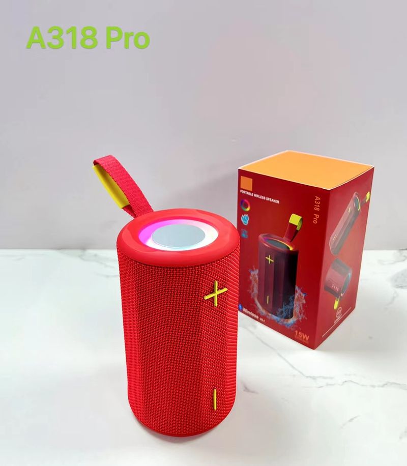 Nouveau haut-parleur réseau portable d'extérieur étanche Bluetooth A318pro avec caisson de basses 15 W et lumières de couleur RVB_voghion.com
