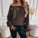 Maglione da donna in maglia con spalle scoperte - Elegante top a maniche lunghe con fiocco per l'inverno (marrone, S-L)_voghion.com