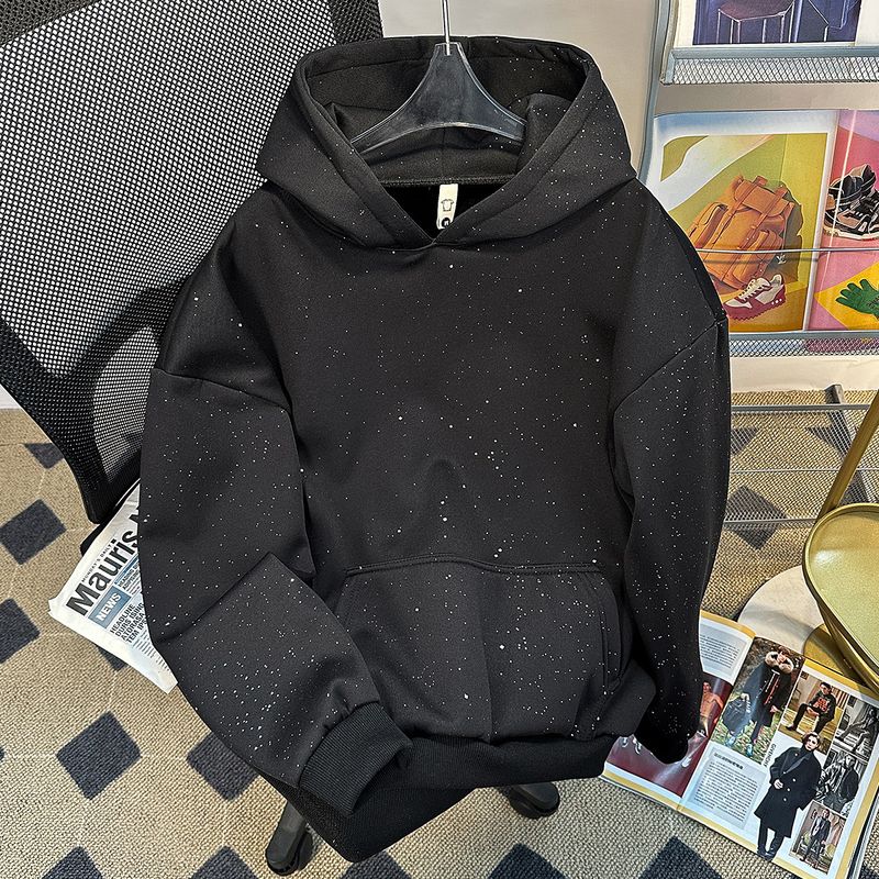 Felpa con cappuccio streetwear da uomo, grafica, con spalle scese oversize, ricamo a stella nera, abbigliamento casual unisex di alta moda_voghion.com