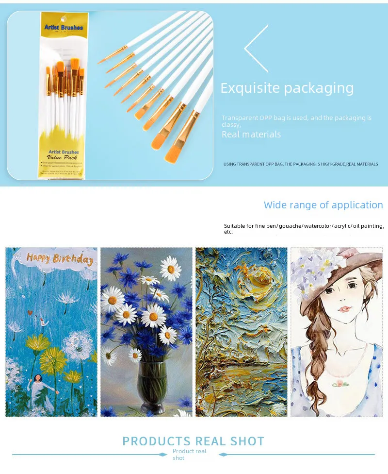 New plastic rod 10 blue oil brush set painting watercolor hand-painted art brush oil brush set_voghion.com