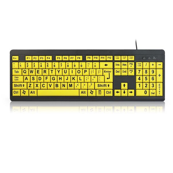 Wired USB Large Print Computer Keyboard Low Vision Users High Contrast 104 Keys Letters for Old Men_voghion.com