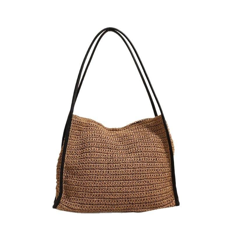 Strohtasche, gewebte Tasche, lässige einzelne Schultertasche, modische Tragetasche mit großer Kapazität, geflochtene Tasche, Strandtasche für den Urlaub am Meer_voghion.com