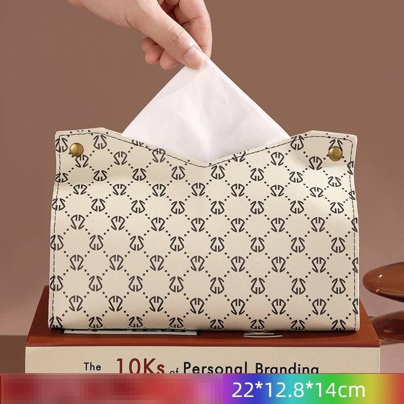 Leather Tissue Bag Retro Print Paper Box Coffee Table Storage Car Tissue Box Thickened Enlarged Paper Box_voghion.com