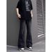 Men's Black Flared Jeans – Stretch Denim With Drawstring Waist & Fleece Lining (Gradient Black/Faded Black)_voghion.com