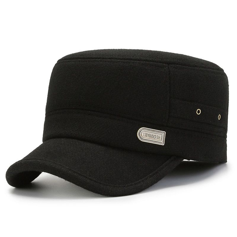 Middle-aged and elderly men's trendy warm flat cap windproof and cold-proof military cap plus velvet thick cap comfortable autumn and winter hat_voghion.com
