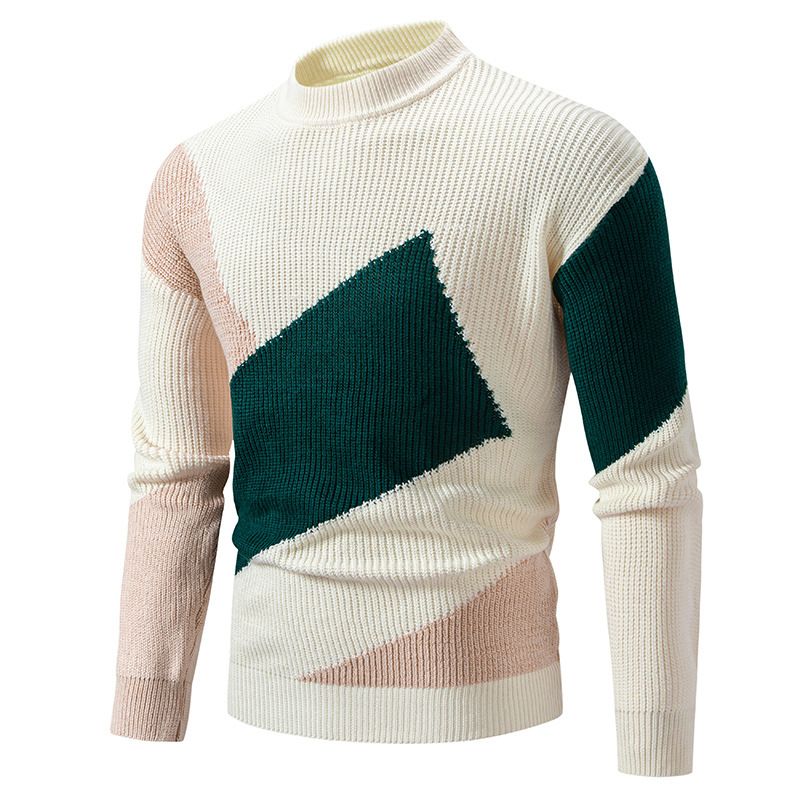 Suéter de cuello redondo a juego de colores para hombre, suéter informal de tendencia de moda de talla grande_voghion.com