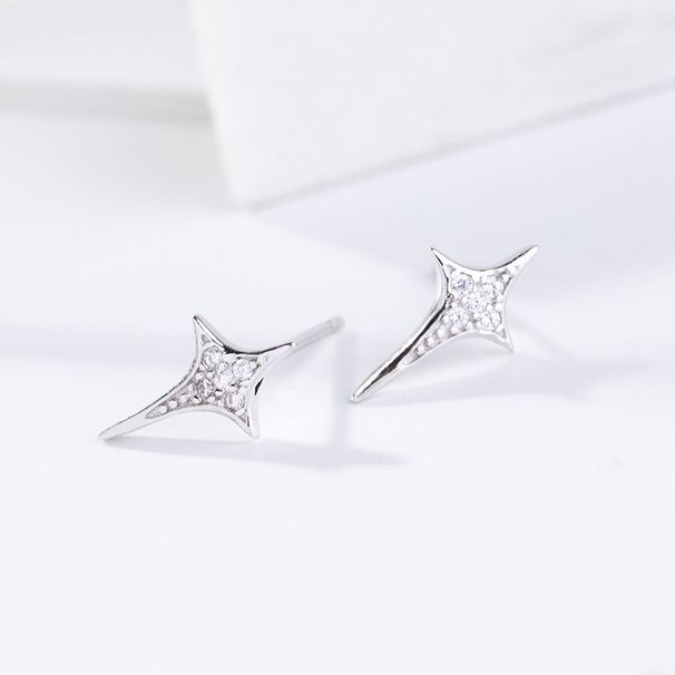 Orecchini a forma di stella a quattro angoli Wanying S Argento puro Edizione coreana Semplice e personalizzato Versatile Internet Red Jewelry_voghion.com