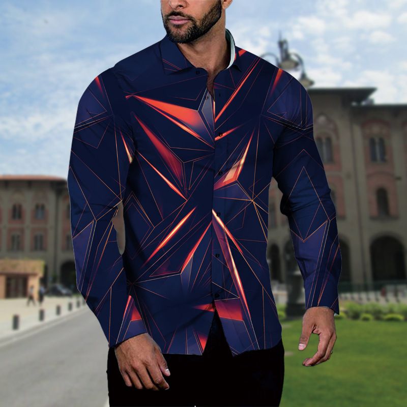 Herren 3D-bedrucktes Hawaii-Langarmhemd dünnes Oberteil für Männer_voghion.com