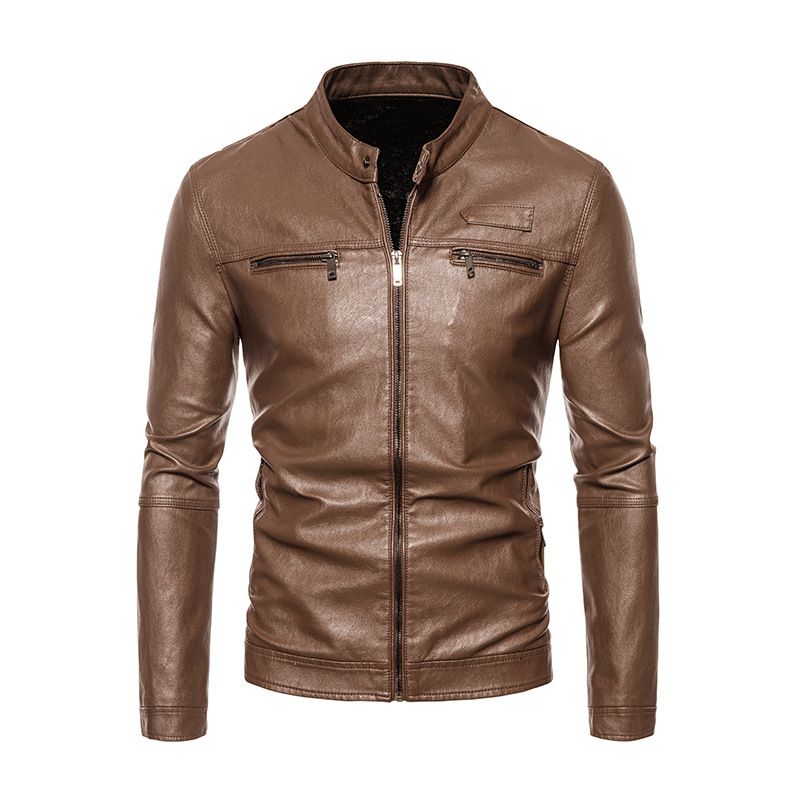 Nuovo prodotto 2024: filo metallico in velluto PU pelle, giacca in pelle autunno/inverno da uomo, cappotto da motociclista, collo alto,_voghion.com