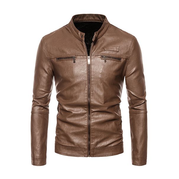 Nuovo prodotto 2024: filo metallico in velluto PU pelle, giacca in pelle autunno/inverno da uomo, cappotto da motociclista, collo alto,_voghion.com